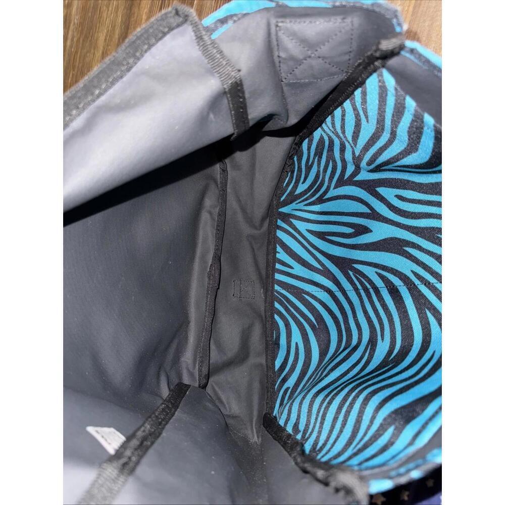 Yak Pak Turquoise& Black Zebra Print Laptop Book Bag Travel Shoulder Strap Bag - Picture 8 of 10